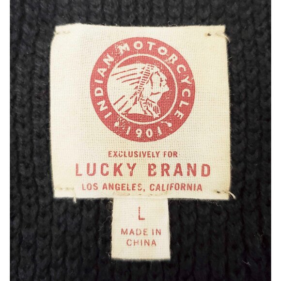 Lucky Brand Indian Motorcycle Men's Zip Sweater Cardigan Black Red Chainstitch L - Picture 4 of 10